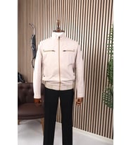 Jan Carlucci Slimfit Beli Lastikli Bej Rengi Yazlık İnce Mont