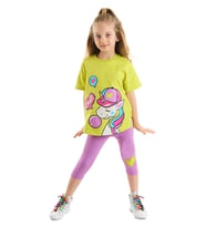 Cool Unicorn Kız Çocuk T-shirt Lila Tayt Takım (Pembe - Sarı)