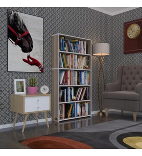Kenzlife kitaplık süper ga 150*80*19 crd 5 katlı tek bölme çift bölme opsiyonlu ofis mutfak banyo dolabı arkalıksız (Karışık)