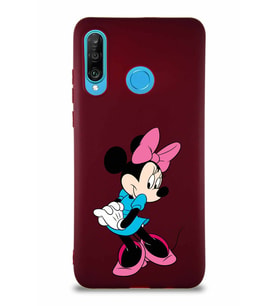 Huawei P30 Lite Soft Premier Kapak Minnie Mouse-F Tasarımlı Silikon Kılıf - Mürdüm (Şeffaf)