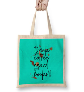 books Funny Coffee Drinks Lover Gift Quote - Vintage Retro Rainbow Style Bez Çanta Uzun Saplı