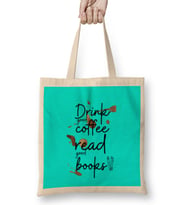 books Funny Coffee Drinks Lover Gift Quote - Vintage Retro Rainbow Style Bez Çanta Uzun Saplı