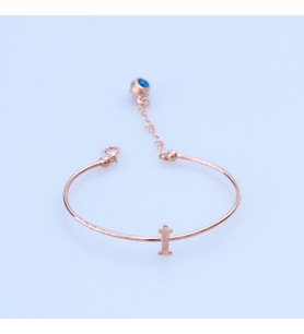 Rose Gold Kaplama Nazar Boncuklu İ Harfi Gümüş Bileklik