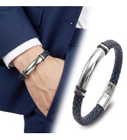💎 Premium İsim Yazılabilir Mavi Siyah Deri Ve Beyaz Titanyum Kilit Bileklik 31833B15D6 - 20 cm