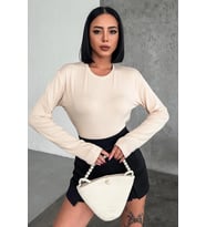Rahat Ve Şık Uzun Kollu Bisiklet Yaka Likralı Viskon Penye Body Bej