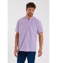 Erkek Mor Hakim Yaka Yarım Patlı Ekoseli Kısa Kollu Slim Fit Gömlek 21Y-4300602-1