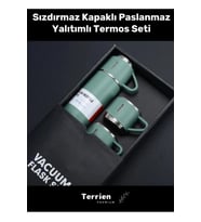 Premium Seri Özel Üretim Kaydırmaz Taban Paslanmaz 2 Katmanlı Çelik Bardaklı Yalıtımlı Termos Seti