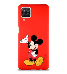 Samsung Galaxy A12 Soft Premier Kapak Mickey Mouse-C Tasarımlı Silikon Kılıf - Kırmızı (Şeffaf)