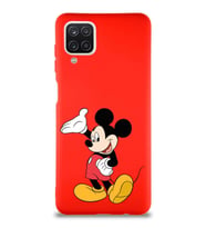 Samsung Galaxy A12 Soft Premier Kapak Mickey Mouse-C Tasarımlı Silikon Kılıf - Kırmızı (Şeffaf)