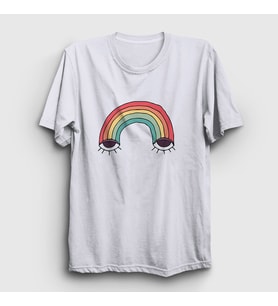 Presmono Unisex Beyaz Eyes Rainbow Gökkuşağı T-Shirt 286093tt