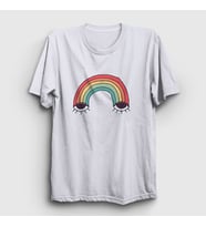 Presmono Unisex Beyaz Eyes Rainbow Gökkuşağı T-Shirt 286093tt