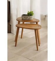 Masif Doğal Ahşap Zigon Sehpa 2'li Set, Modern Masif Yan Sehpa (Meşe)