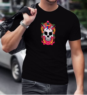 BK Gift Kurukafa Tasarımlı Siyah T-Shirt-1