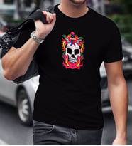 BK Gift Kurukafa Tasarımlı Siyah T-Shirt-1