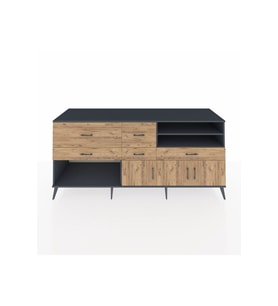 Kronos Konsol 4 Raflı 5 Çekmeceli 3 Kapaklı 220x59x99 Antrasit-Çam/Çam