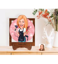 BK Gift Kişiye Özel Kadın Kuaför Karikatürlü Ahşap Standlı 3D Biblo-3 (Beyaz)