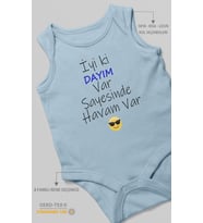 İyi Ki Dayım Var Sayesinde Havam Var Baskılı Bebek Zıbını – Çıtçıtlı Body  %100 Pamuk Sıfır Kol (Bebek Mavisi)