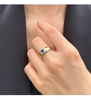 14k Altın Mavi Taşlı Kalpli Yüzük