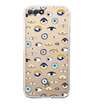 PrintiFy Huawei Y6 2018 ile Uyumlu Nazar Boncuğu 2 Baskılı Kamera Korumalı Şeffaf Silikon Kılıf