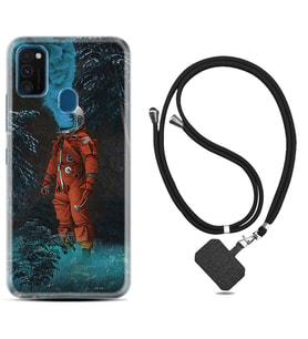 Samsung M21 M22 M23 M30 M31S M32 Kılıf Boyun Askılı Silikon Astronot Smoke 1769