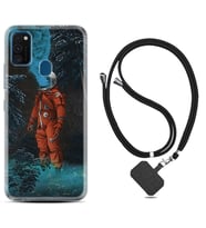 Samsung M21 M22 M23 M30 M31S M32 Kılıf Boyun Askılı Silikon Astronot Smoke 1769