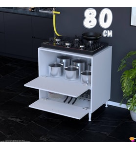 Eliusta Siena 80 cm Çift Kapaklı Set Üstü Ocak Dolabı Fırınlık Kiler Çok Amaçlı Dolap 80x87x48 cm Beyaz