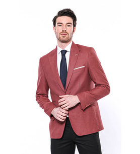 Kendinden Desenli Slim Fit Bordo Ceket - Wessi