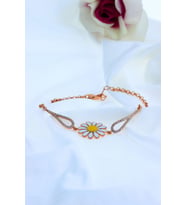 Rose Renk Zirkon Taşlı Papatya Model Gümüş Bileklik