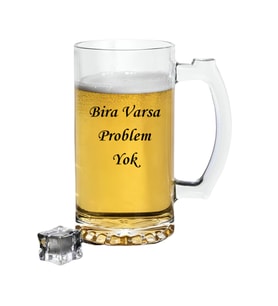 Güzel Söz Yazılı Bira Bardağı - Problem Yok Yazılı Bira Bardağı (Şeffaf)