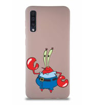 Samsung Galaxy A50 Soft Premier Kapak Bay Yengeç Tasarımlı Silikon Kılıf - Pudra (Şeffaf)