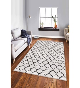 Siyah Fas Desen Kaymaz Taban Makinede Yıkanabilir Halı FS02 - 100 x 160 cm