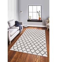 Siyah Fas Desen Kaymaz Taban Makinede Yıkanabilir Halı FS02 - 100 x 160 cm