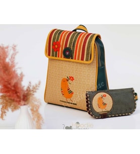 Kuş Figürlü Kapaklı Sırt Çantası Yesil, Cüzdan Yesil Etnik Bohem Style Cüzdan Kombin