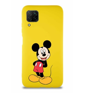 Huawei P40 Lite Soft Premier Kapak Mickey Mouse-B Tasarımlı Silikon Kılıf - Sarı (Şeffaf)