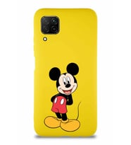 Huawei P40 Lite Soft Premier Kapak Mickey Mouse-B Tasarımlı Silikon Kılıf - Sarı (Şeffaf)