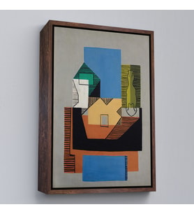 Çerçeveli Pablo Picasso - Gitar, Şişe ve Meyve Kase Tablosu (Kahverengi)