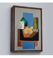 Çerçeveli Pablo Picasso - Gitar, Şişe ve Meyve Kase Tablosu (Kahverengi)