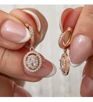 Gümüş Rose Oval Taşlı Sallantılı Küpe