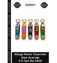 Özel Üretim Komik Parti Eğlenceli Hediyelik Ahşap Penis Tasarımlı Şişe Açacağı 5'li Set No:1010