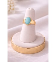 Oval Form Mavi Taşlı Gold Yüzük