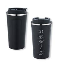 BK Gift Kişiye Özel İsimli 5334 Paslanmaz Çelik Termos Mug 450ml, Vakumlu Termos Bardak (Siyah)