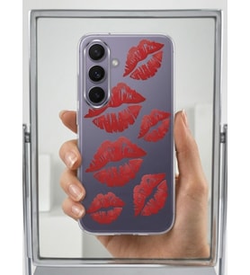 Samsung S25 Kırmızı Dudak / Öpücük Desenli Şeffaf Telefon Kılıfı
