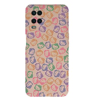 Oppo A54 Uyumlu Lansman Kılıf Hello Kitty Tasarımlı İçi Kadife Kapak-Pudra (Şeffaf)