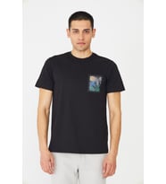 Siyah Bisiklet Yaka Baskılı T-Shirt