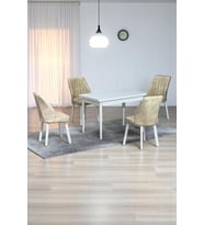 ARVEN Beyaz MDF 70x110 Sabit Mutfak Masası Takımı Beyaz Metal Ayak 4 Krem Sandalye