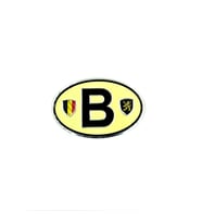 Etiketçilere Özel Armalar Oval B (Belgium) Belçika Bayraklı Krem Rengi Alüminyum Sticker