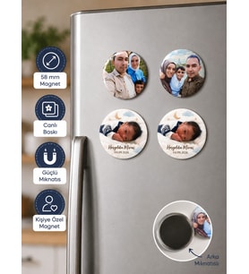 Kişiye Özel Rozet Magnet 10'lu Set 58 mm Fotoğraflı Rozet Magnet Resimli Buzdolabı Magneti