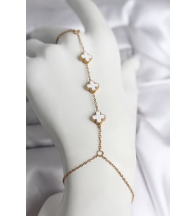 316L Çelik Gold Renk Beyaz Yonca Model Kadın Şahmeran - TJ-SN734
