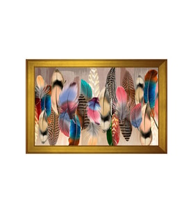 Renkli Tüyler Soyut Motifli Kanvas Tablo 80 x 110 cm Gold Çerçeve