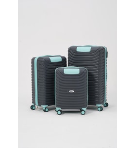 Gri-Turkuaz 3 lü Set Silikon Kırılmaz PP Valiz (Çok Renkli)